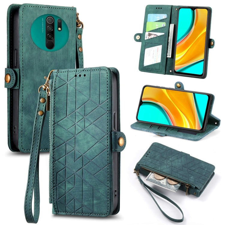Portafoglio con cerniera geometrica Portafoglio in pelle con fibbia laterale, For Xiaomi Redmi K40, For Xiaomi Redmi Note 9 4G, For Xiaomi Redmi 9A, For Xiaomi Redmi 9