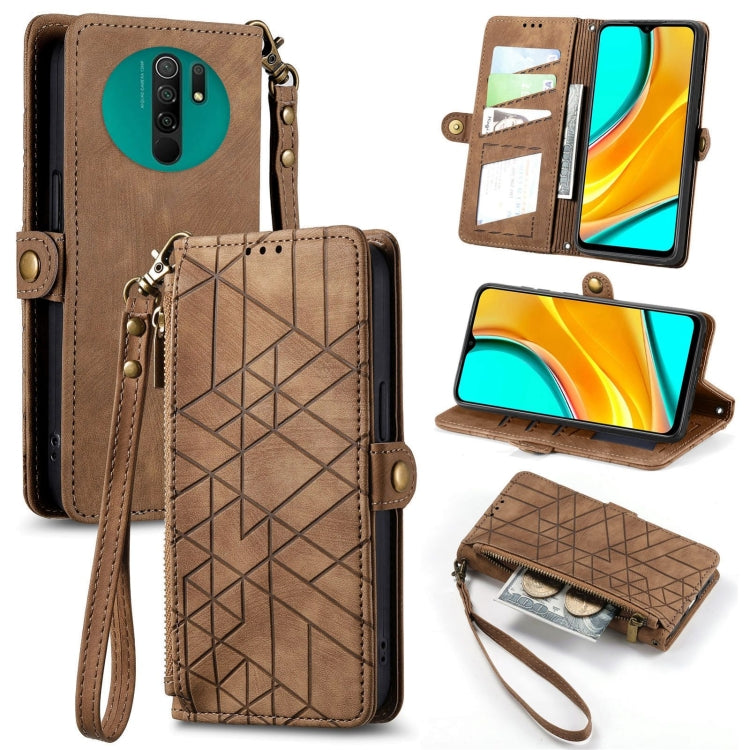 Portafoglio con cerniera geometrica Portafoglio in pelle con fibbia laterale, For Xiaomi Redmi K40, For Xiaomi Redmi Note 9 4G, For Xiaomi Redmi 9A, For Xiaomi Redmi 9
