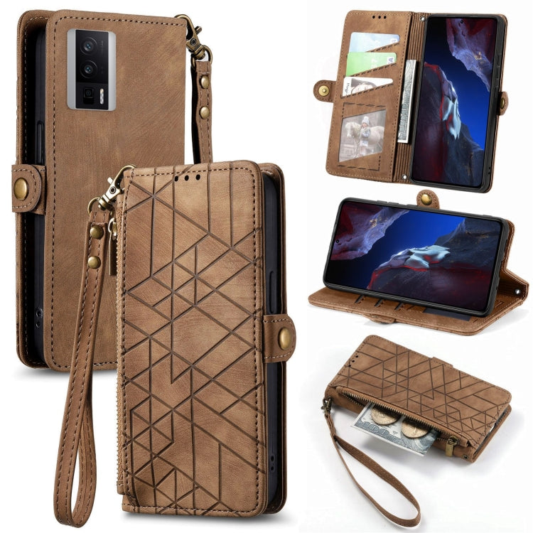 Portafoglio con cerniera geometrica Portafoglio in pelle con fibbia laterale, For Xiaomi F5 5G, For Xiaomi F5 Pro 5G, For Xiaomi 13 Ultra, For Xiaomi Poco X5 Pro