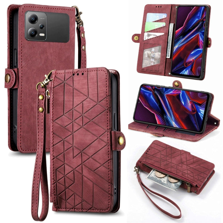 Portafoglio con cerniera geometrica Portafoglio in pelle con fibbia laterale, For Xiaomi Poco X5, For Xiaomi 13 Lite, For Xiaomi 13 Pro, For Xiaomi 13