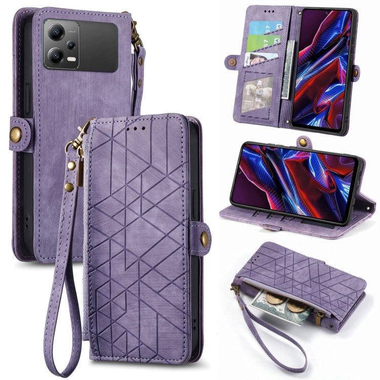 Portafoglio con cerniera geometrica Portafoglio in pelle con fibbia laterale, For Xiaomi Poco X5, For Xiaomi 13 Lite, For Xiaomi 13 Pro, For Xiaomi 13
