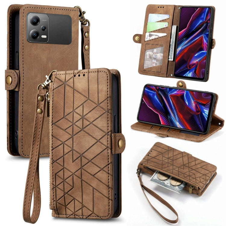 Portafoglio con cerniera geometrica Portafoglio in pelle con fibbia laterale, For Xiaomi Poco X5, For Xiaomi 13 Lite, For Xiaomi 13 Pro, For Xiaomi 13