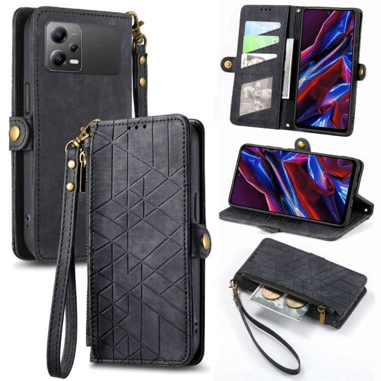 Portafoglio con cerniera geometrica Portafoglio in pelle con fibbia laterale, For Xiaomi Poco X5, For Xiaomi 13 Lite, For Xiaomi 13 Pro, For Xiaomi 13