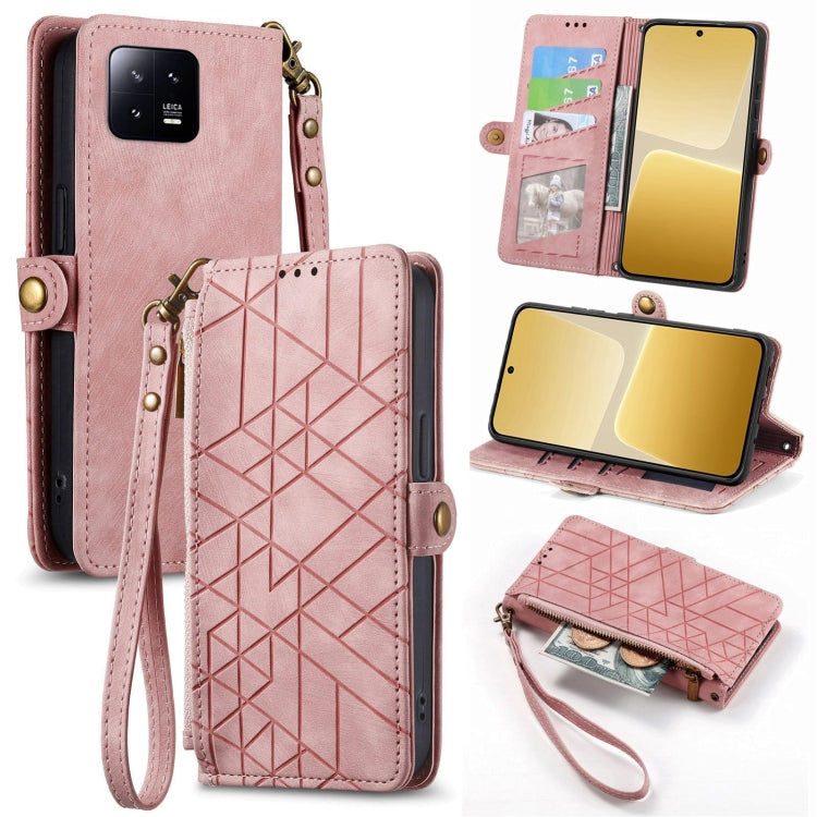 Portafoglio con cerniera geometrica Portafoglio in pelle con fibbia laterale, For Xiaomi Poco X5, For Xiaomi 13 Lite, For Xiaomi 13 Pro, For Xiaomi 13