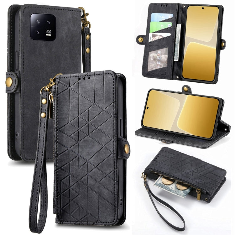 Portafoglio con cerniera geometrica Portafoglio in pelle con fibbia laterale, For Xiaomi Poco X5, For Xiaomi 13 Lite, For Xiaomi 13 Pro, For Xiaomi 13