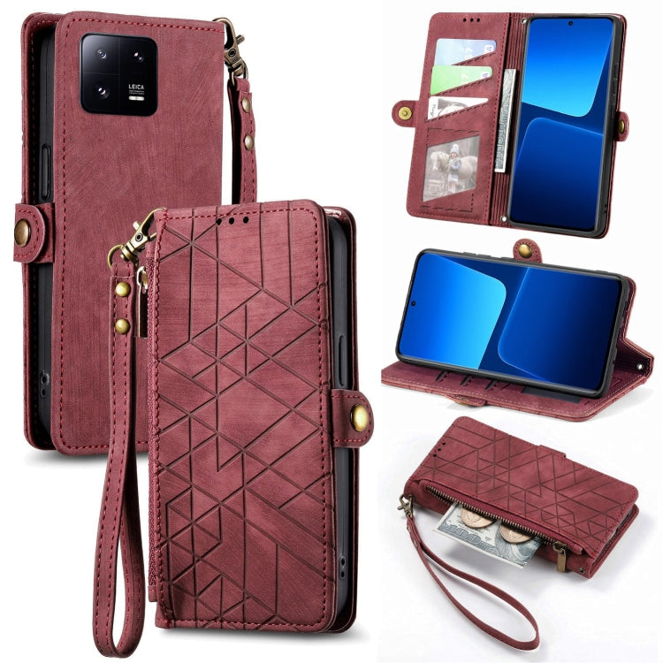 Portafoglio con cerniera geometrica Portafoglio in pelle con fibbia laterale, For Xiaomi Poco X5, For Xiaomi 13 Lite, For Xiaomi 13 Pro, For Xiaomi 13