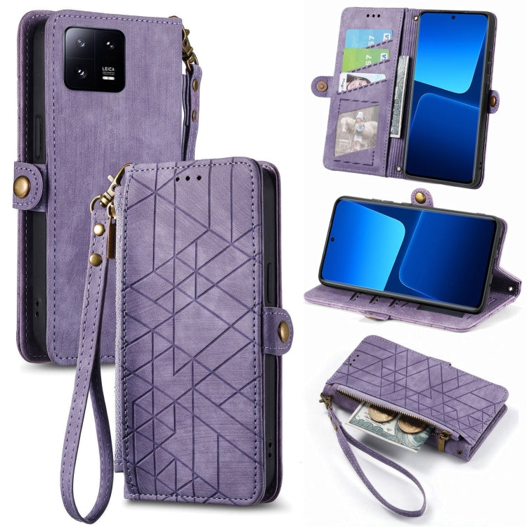 Portafoglio con cerniera geometrica Portafoglio in pelle con fibbia laterale, For Xiaomi Poco X5, For Xiaomi 13 Lite, For Xiaomi 13 Pro, For Xiaomi 13