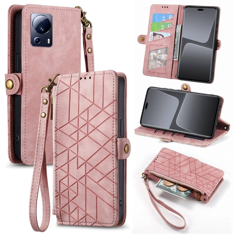 Portafoglio con cerniera geometrica Portafoglio in pelle con fibbia laterale, For Xiaomi Poco X5, For Xiaomi 13 Lite, For Xiaomi 13 Pro, For Xiaomi 13