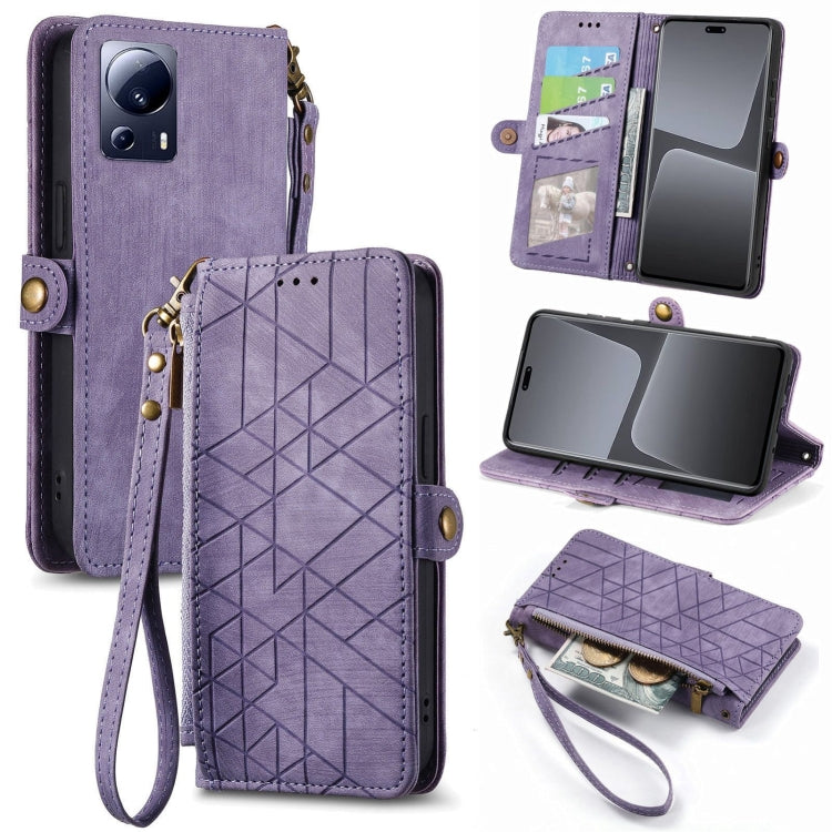 Portafoglio con cerniera geometrica Portafoglio in pelle con fibbia laterale, For Xiaomi Poco X5, For Xiaomi 13 Lite, For Xiaomi 13 Pro, For Xiaomi 13