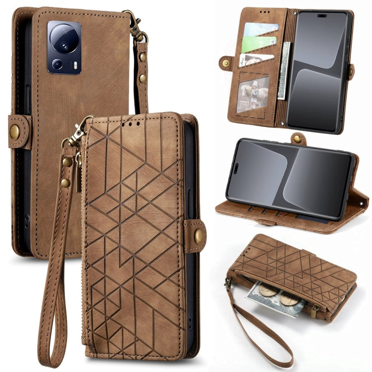 Portafoglio con cerniera geometrica Portafoglio in pelle con fibbia laterale, For Xiaomi Poco X5, For Xiaomi 13 Lite, For Xiaomi 13 Pro, For Xiaomi 13