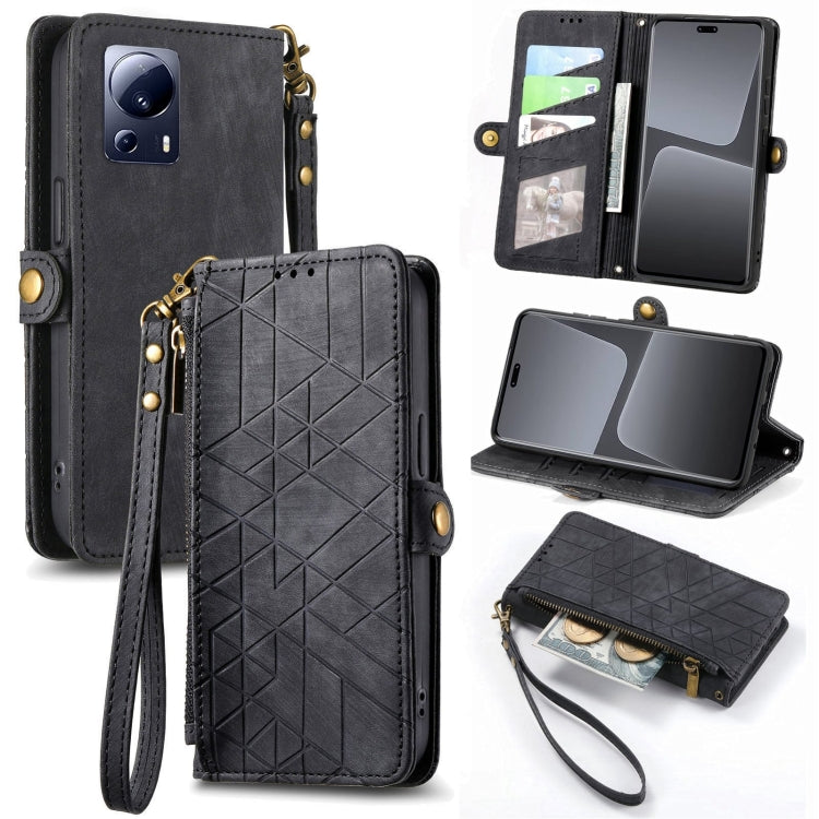 Portafoglio con cerniera geometrica Portafoglio in pelle con fibbia laterale, For Xiaomi Poco X5, For Xiaomi 13 Lite, For Xiaomi 13 Pro, For Xiaomi 13