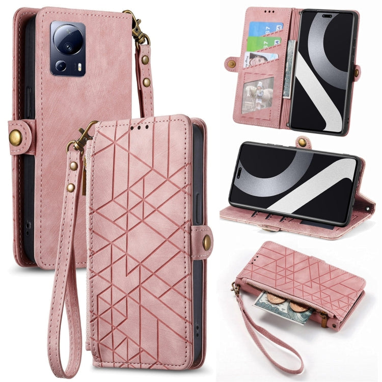 Portafoglio con cerniera geometrica Portafoglio in pelle con fibbia laterale, For Xiaomi Civi 2, For Xiaomi Poco M5 4G, For Xiaomi Poco M5s 4G, For Xiaomi 12S Ultra