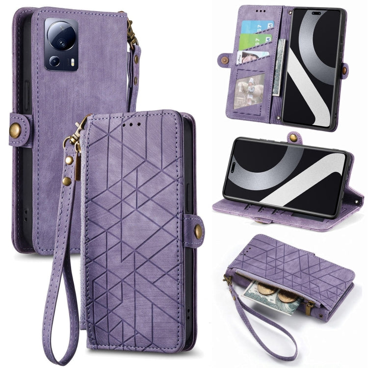 Portafoglio con cerniera geometrica Portafoglio in pelle con fibbia laterale, For Xiaomi Civi 2, For Xiaomi Poco M5 4G, For Xiaomi Poco M5s 4G, For Xiaomi 12S Ultra