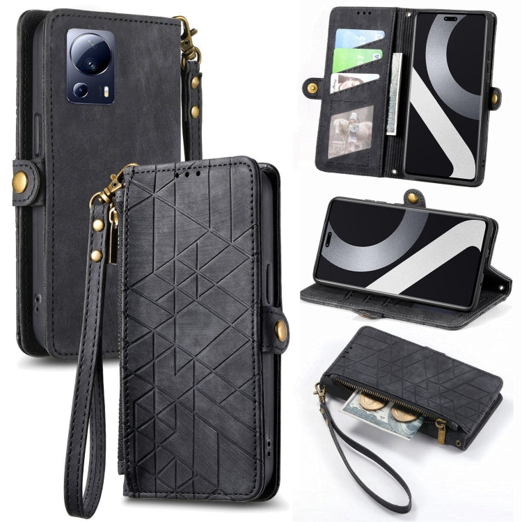 Portafoglio con cerniera geometrica Portafoglio in pelle con fibbia laterale, For Xiaomi Civi 2, For Xiaomi Poco M5 4G, For Xiaomi Poco M5s 4G, For Xiaomi 12S Ultra