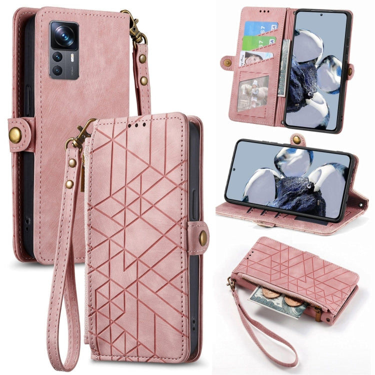 Portafoglio con cerniera geometrica Portafoglio in pelle con fibbia laterale, For Xiaomi 11 Ultra, For Xiaomi 11, For Xiaomi Poco X3 NFC, For Xiaomi 12T / 12T Pro