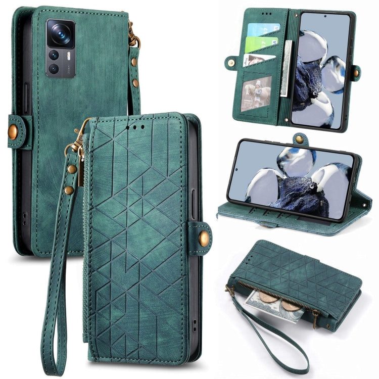 Portafoglio con cerniera geometrica Portafoglio in pelle con fibbia laterale, For Xiaomi 11 Ultra, For Xiaomi 11, For Xiaomi Poco X3 NFC, For Xiaomi 12T / 12T Pro