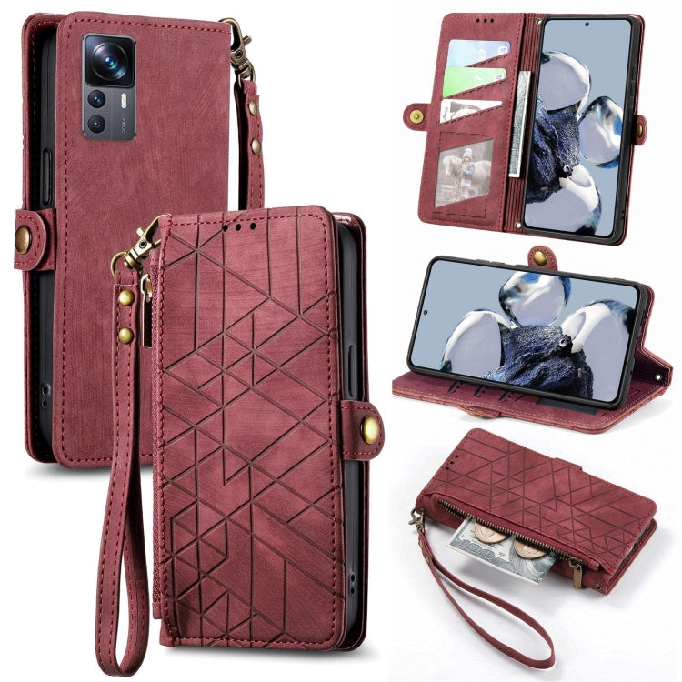 Portafoglio con cerniera geometrica Portafoglio in pelle con fibbia laterale, For Xiaomi 11 Ultra, For Xiaomi 11, For Xiaomi Poco X3 NFC, For Xiaomi 12T / 12T Pro