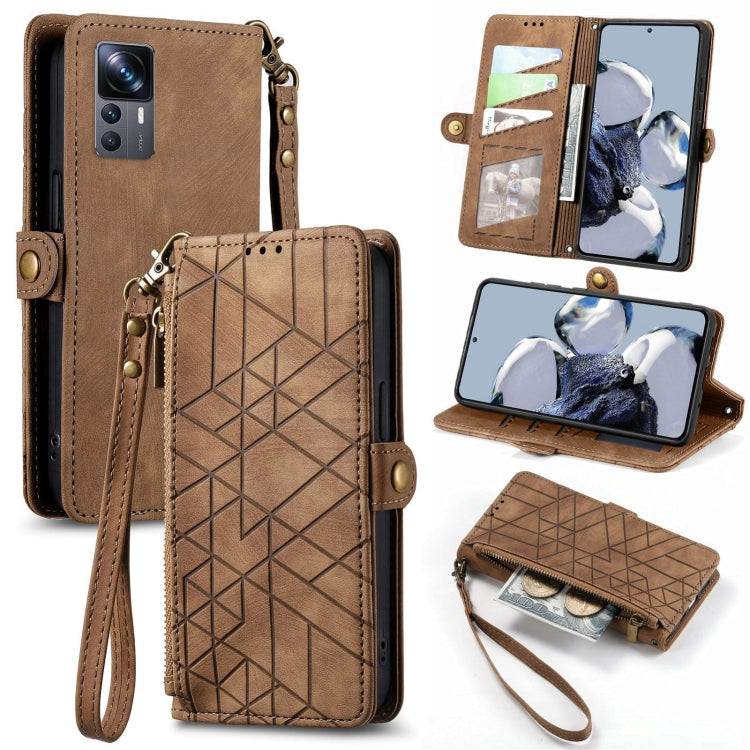 Portafoglio con cerniera geometrica Portafoglio in pelle con fibbia laterale, For Xiaomi 11 Ultra, For Xiaomi 11, For Xiaomi Poco X3 NFC, For Xiaomi 12T / 12T Pro
