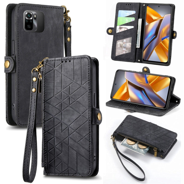 Portafoglio con cerniera geometrica Portafoglio in pelle con fibbia laterale, For Xiaomi Civi 2, For Xiaomi Poco M5 4G, For Xiaomi Poco M5s 4G, For Xiaomi 12S Ultra