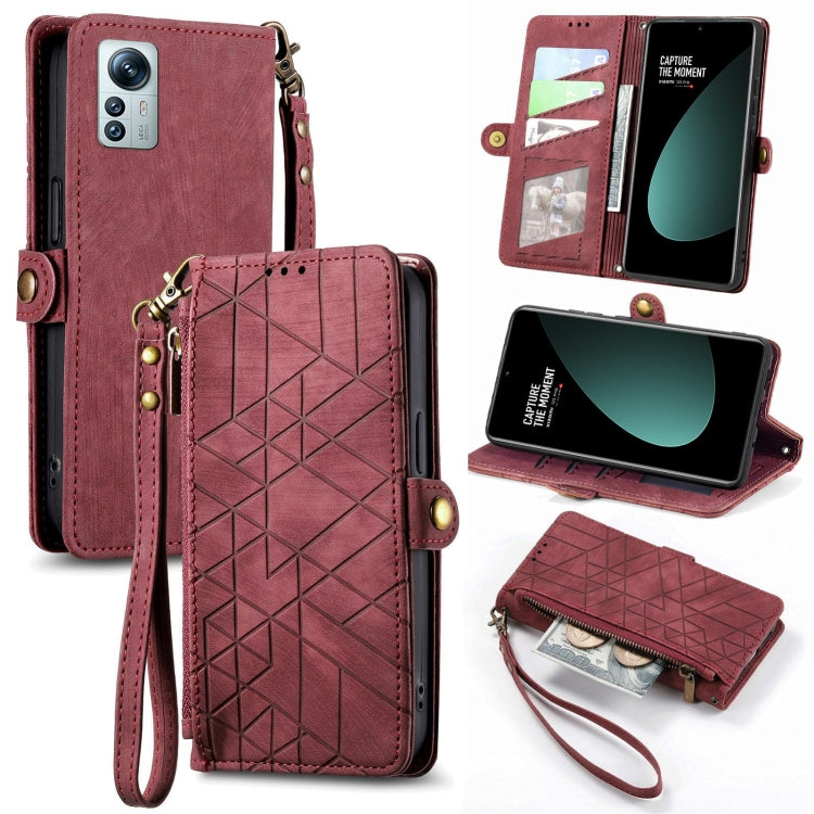 Portafoglio con cerniera geometrica Portafoglio in pelle con fibbia laterale, For Xiaomi 12S Pro, For Xiaomi 12S, For Xiaomi Poco C40, For Xiaomi 12 Ultra