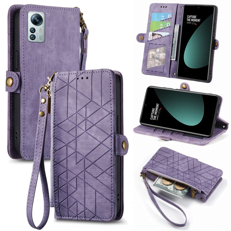 Portafoglio con cerniera geometrica Portafoglio in pelle con fibbia laterale, For Xiaomi 12S Pro, For Xiaomi 12S, For Xiaomi Poco C40, For Xiaomi 12 Ultra