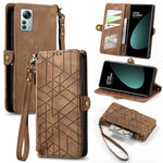 Portafoglio con cerniera geometrica Portafoglio in pelle con fibbia laterale, For Xiaomi 12S Pro, For Xiaomi 12S, For Xiaomi Poco C40, For Xiaomi 12 Ultra