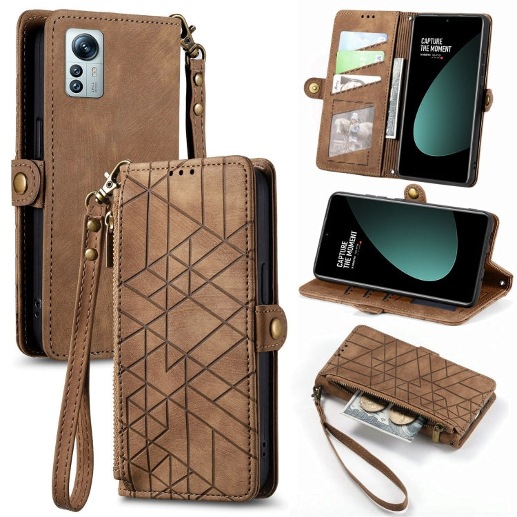 Portafoglio con cerniera geometrica Portafoglio in pelle con fibbia laterale, For Xiaomi 12S Pro, For Xiaomi 12S, For Xiaomi Poco C40, For Xiaomi 12 Ultra