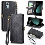 Portafoglio con cerniera geometrica Portafoglio in pelle con fibbia laterale, For Xiaomi 12S Pro, For Xiaomi 12S, For Xiaomi Poco C40, For Xiaomi 12 Ultra