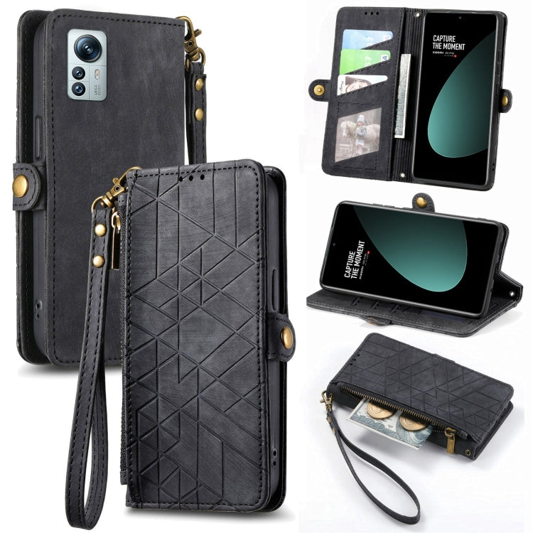 Portafoglio con cerniera geometrica Portafoglio in pelle con fibbia laterale, For Xiaomi 12S Pro, For Xiaomi 12S, For Xiaomi Poco C40, For Xiaomi 12 Ultra