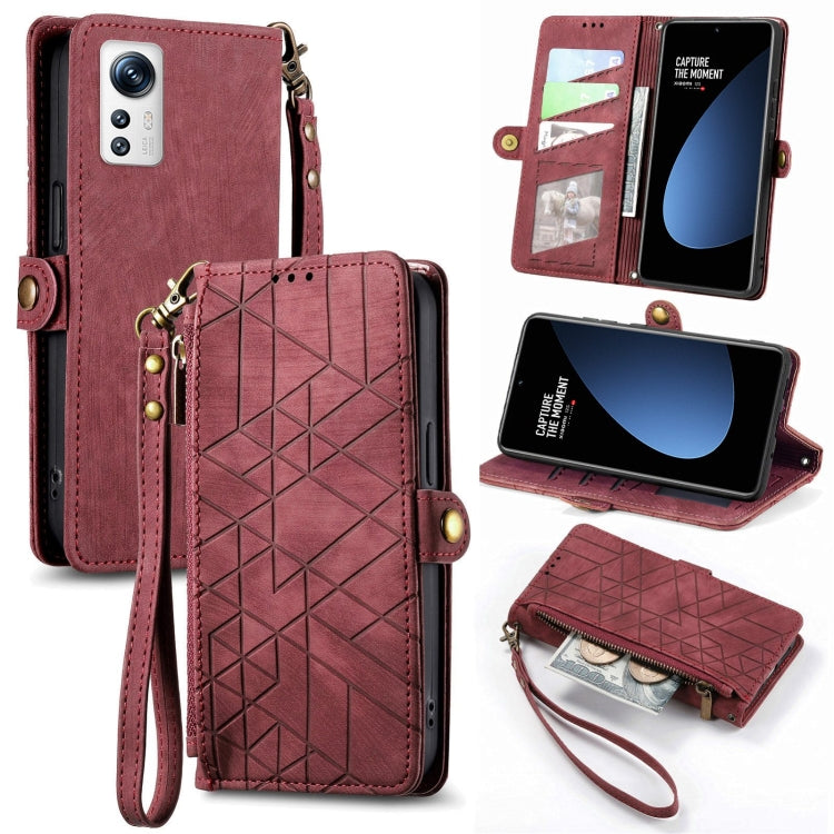 Portafoglio con cerniera geometrica Portafoglio in pelle con fibbia laterale, For Xiaomi 12S Pro, For Xiaomi 12S, For Xiaomi Poco C40, For Xiaomi 12 Ultra