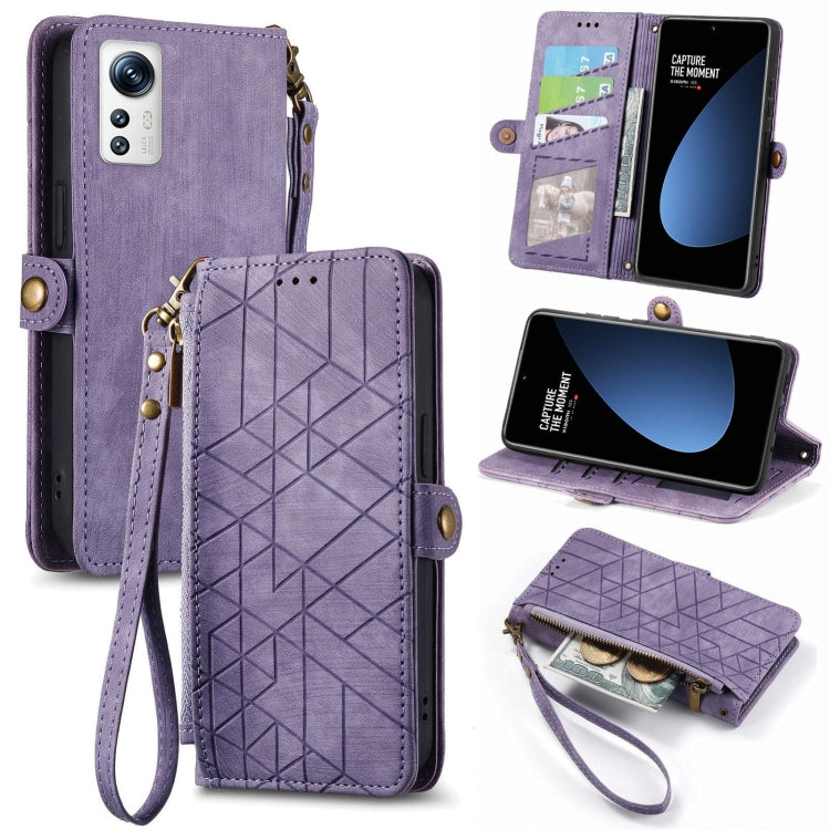 Portafoglio con cerniera geometrica Portafoglio in pelle con fibbia laterale, For Xiaomi 12S Pro, For Xiaomi 12S, For Xiaomi Poco C40, For Xiaomi 12 Ultra