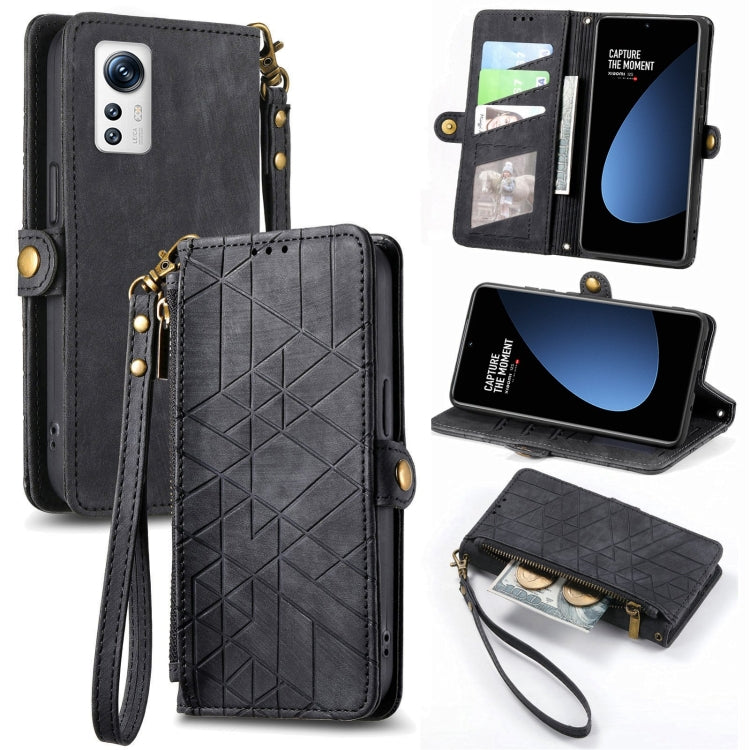Portafoglio con cerniera geometrica Portafoglio in pelle con fibbia laterale, For Xiaomi 12S Pro, For Xiaomi 12S, For Xiaomi Poco C40, For Xiaomi 12 Ultra