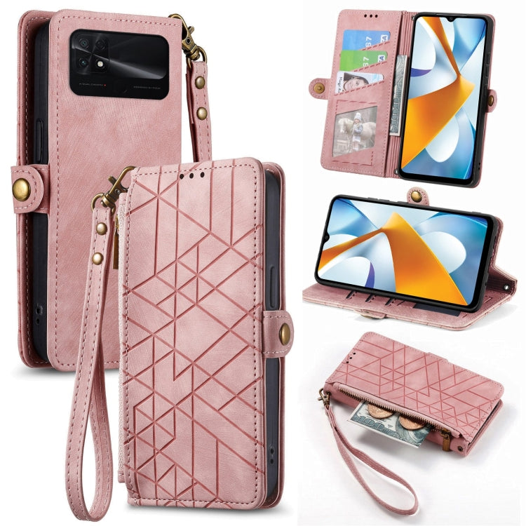 Portafoglio con cerniera geometrica Portafoglio in pelle con fibbia laterale, For Xiaomi 12S Pro, For Xiaomi 12S, For Xiaomi Poco C40, For Xiaomi 12 Ultra