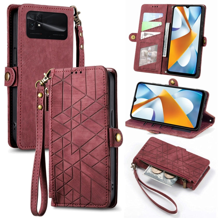 Portafoglio con cerniera geometrica Portafoglio in pelle con fibbia laterale, For Xiaomi 12S Pro, For Xiaomi 12S, For Xiaomi Poco C40, For Xiaomi 12 Ultra