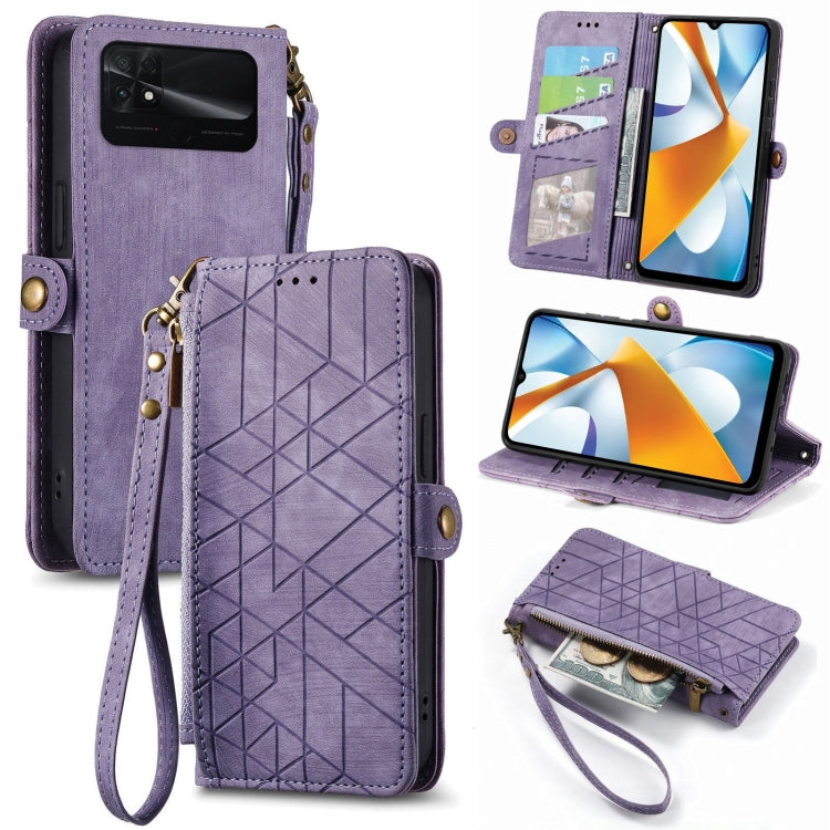 Portafoglio con cerniera geometrica Portafoglio in pelle con fibbia laterale, For Xiaomi 12S Pro, For Xiaomi 12S, For Xiaomi Poco C40, For Xiaomi 12 Ultra