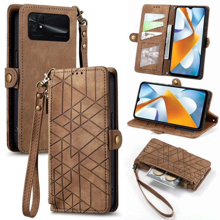 Portafoglio con cerniera geometrica Portafoglio in pelle con fibbia laterale, For Xiaomi 12S Pro, For Xiaomi 12S, For Xiaomi Poco C40, For Xiaomi 12 Ultra