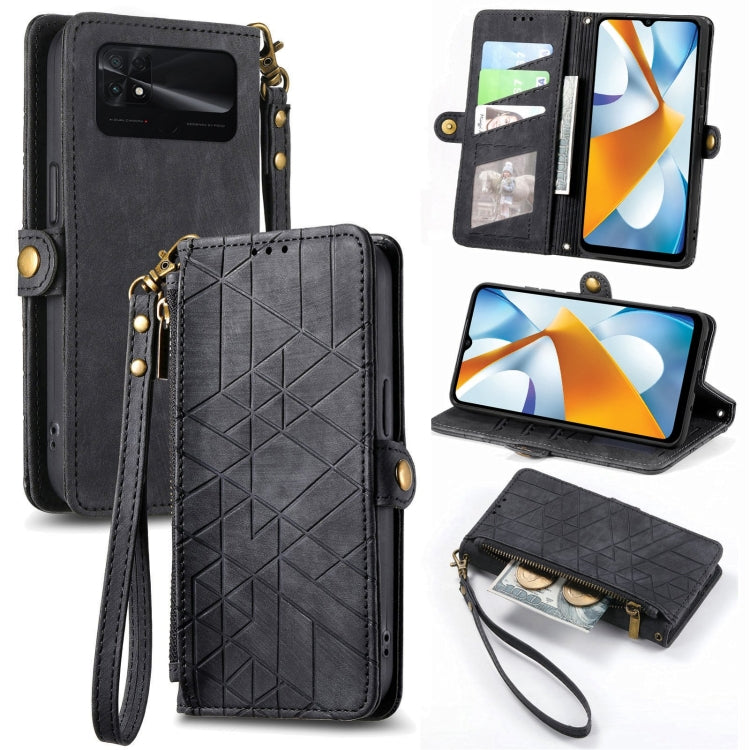 Portafoglio con cerniera geometrica Portafoglio in pelle con fibbia laterale, For Xiaomi 12S Pro, For Xiaomi 12S, For Xiaomi Poco C40, For Xiaomi 12 Ultra