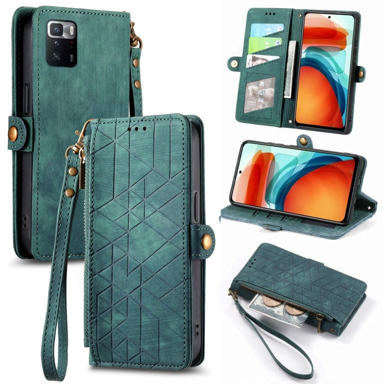 Portafoglio con cerniera geometrica Portafoglio in pelle con fibbia laterale, For Xiaomi 12, For Xiaomi 11T, For Xiaomi Poco X3 GT, For Xiaomi 11 Lite