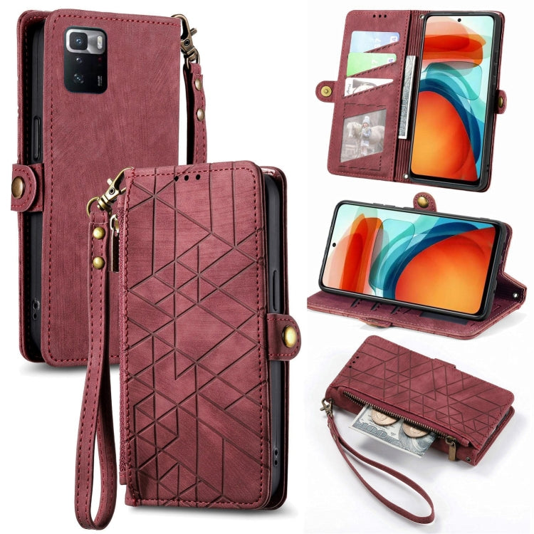 Portafoglio con cerniera geometrica Portafoglio in pelle con fibbia laterale, For Xiaomi 12, For Xiaomi 11T, For Xiaomi Poco X3 GT, For Xiaomi 11 Lite