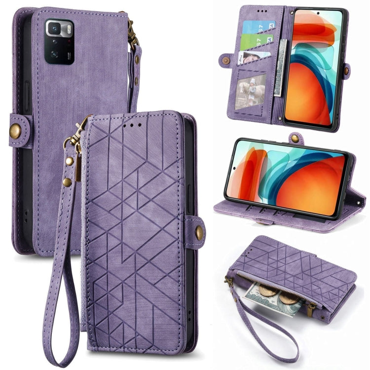 Portafoglio con cerniera geometrica Portafoglio in pelle con fibbia laterale, For Xiaomi 12, For Xiaomi 11T, For Xiaomi Poco X3 GT, For Xiaomi 11 Lite