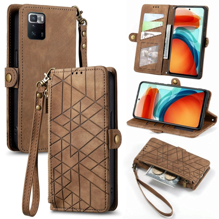 Portafoglio con cerniera geometrica Portafoglio in pelle con fibbia laterale, For Xiaomi 12, For Xiaomi 11T, For Xiaomi Poco X3 GT, For Xiaomi 11 Lite