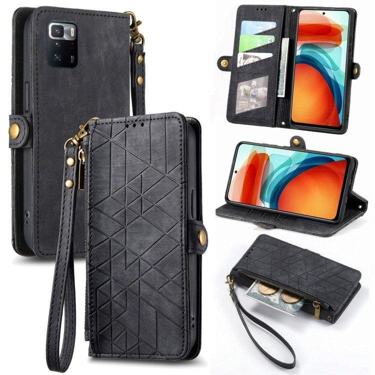 Portafoglio con cerniera geometrica Portafoglio in pelle con fibbia laterale, For Xiaomi 12, For Xiaomi 11T, For Xiaomi Poco X3 GT, For Xiaomi 11 Lite