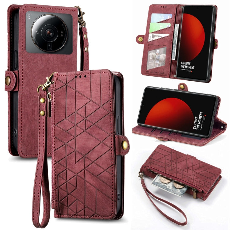 Portafoglio con cerniera geometrica Portafoglio in pelle con fibbia laterale, For Xiaomi 12S Pro, For Xiaomi 12S, For Xiaomi Poco C40, For Xiaomi 12 Ultra