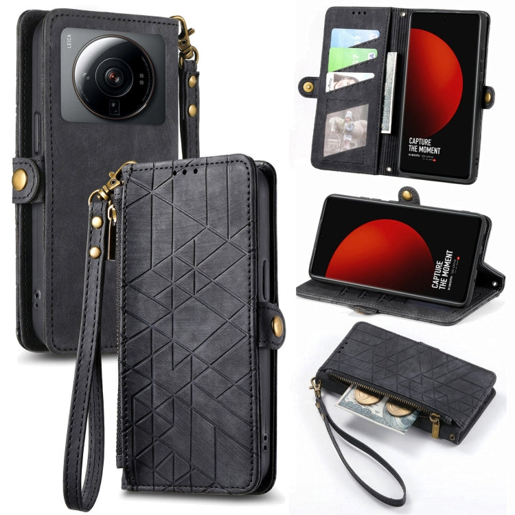 Portafoglio con cerniera geometrica Portafoglio in pelle con fibbia laterale, For Xiaomi 12S Pro, For Xiaomi 12S, For Xiaomi Poco C40, For Xiaomi 12 Ultra