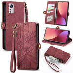 Portafoglio con cerniera geometrica Portafoglio in pelle con fibbia laterale, For Xiaomi 12, For Xiaomi 11T, For Xiaomi Poco X3 GT, For Xiaomi 11 Lite