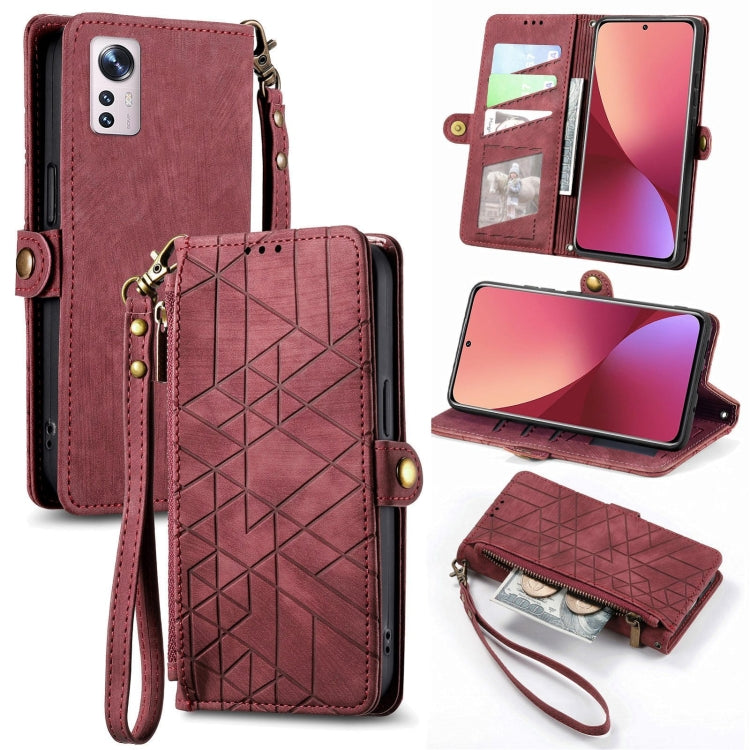 Portafoglio con cerniera geometrica Portafoglio in pelle con fibbia laterale, For Xiaomi 12, For Xiaomi 11T, For Xiaomi Poco X3 GT, For Xiaomi 11 Lite