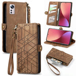 Portafoglio con cerniera geometrica Portafoglio in pelle con fibbia laterale, For Xiaomi 12, For Xiaomi 11T, For Xiaomi Poco X3 GT, For Xiaomi 11 Lite