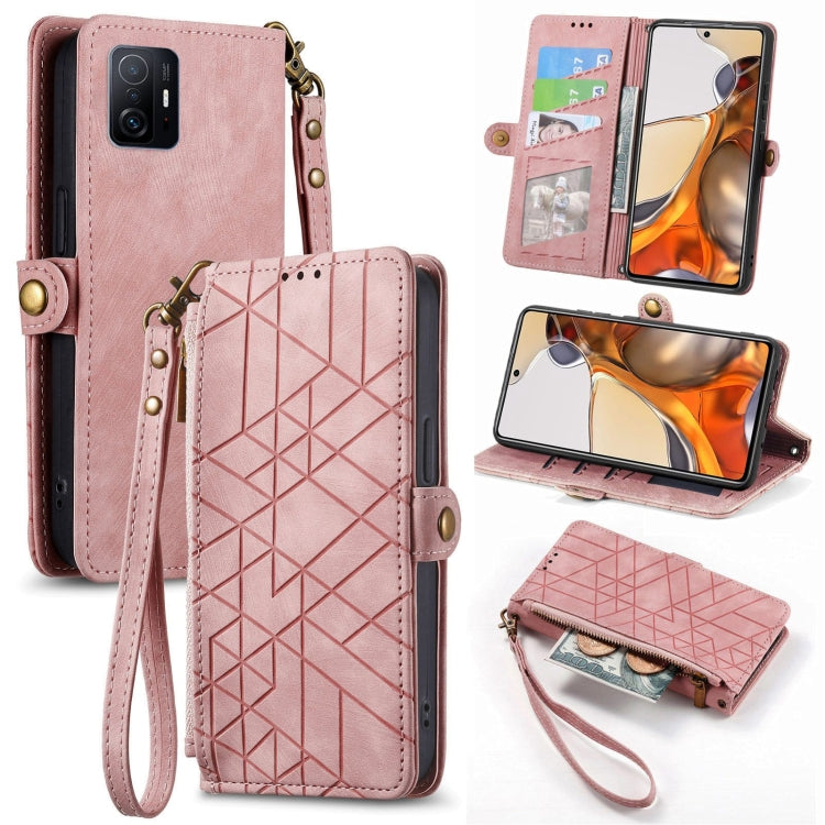 Portafoglio con cerniera geometrica Portafoglio in pelle con fibbia laterale, For Xiaomi 12, For Xiaomi 11T, For Xiaomi Poco X3 GT, For Xiaomi 11 Lite