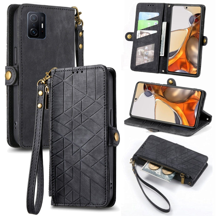 Portafoglio con cerniera geometrica Portafoglio in pelle con fibbia laterale, For Xiaomi 12, For Xiaomi 11T, For Xiaomi Poco X3 GT, For Xiaomi 11 Lite