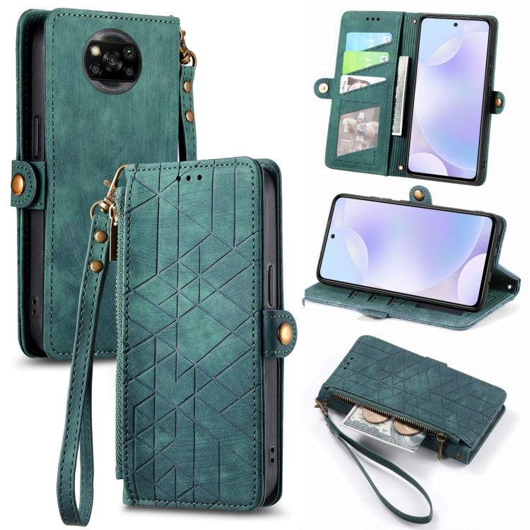 Portafoglio con cerniera geometrica Portafoglio in pelle con fibbia laterale, For Xiaomi 11 Ultra, For Xiaomi 11, For Xiaomi Poco X3 NFC, For Xiaomi 12T / 12T Pro